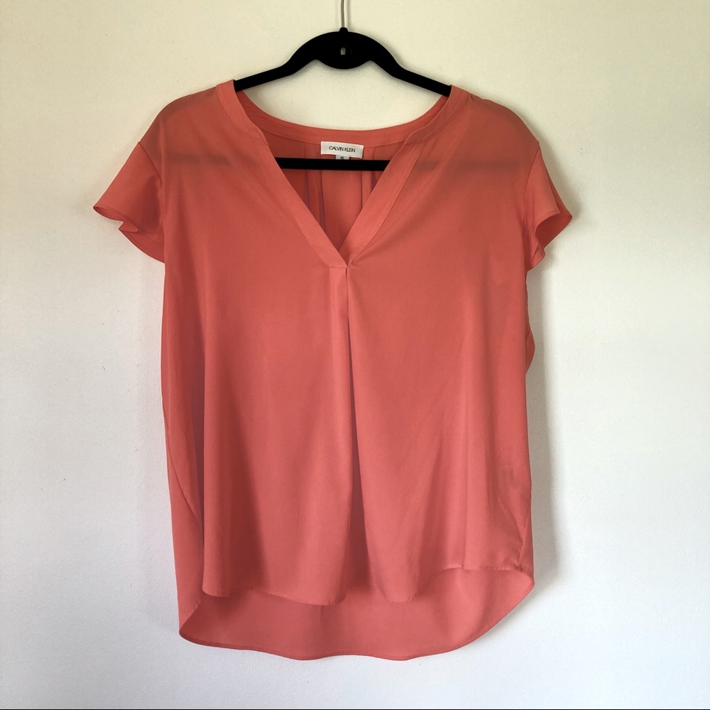 Calvin Klein Sheer Coral Blouse